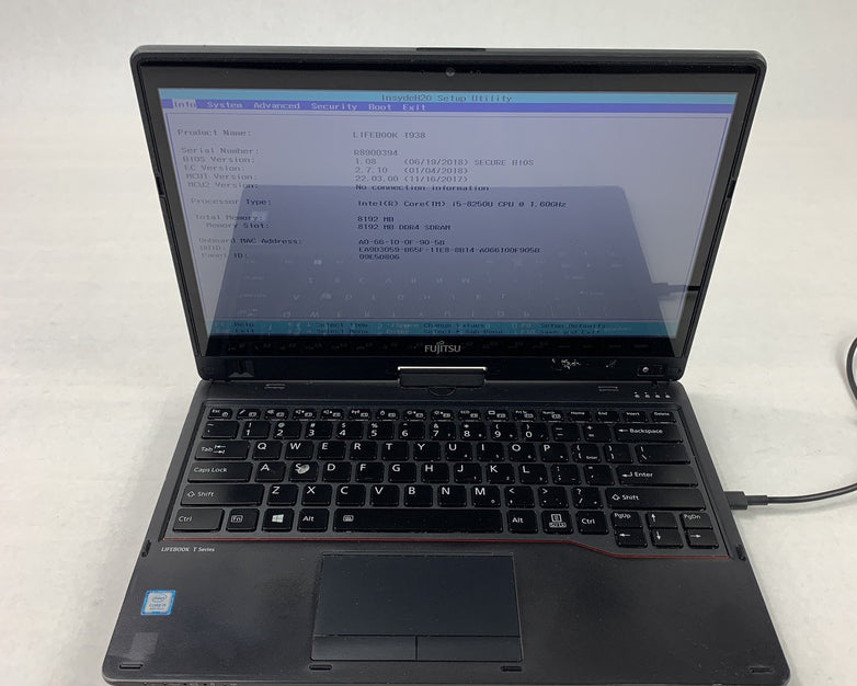 Fujitsu Lifebook T938 13.3" Laptop i5-8250U 1.6 GHz 8 GB Ram No OS No HDD No AC