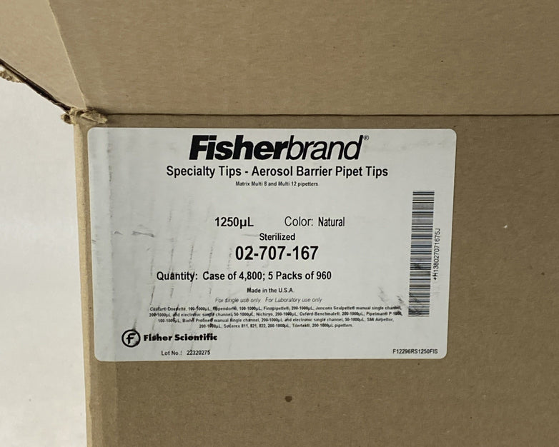 Fisherbrand 02-707-167 Aerosol Barrier Pipet Tips 1250µl Natural - 4800 Tips