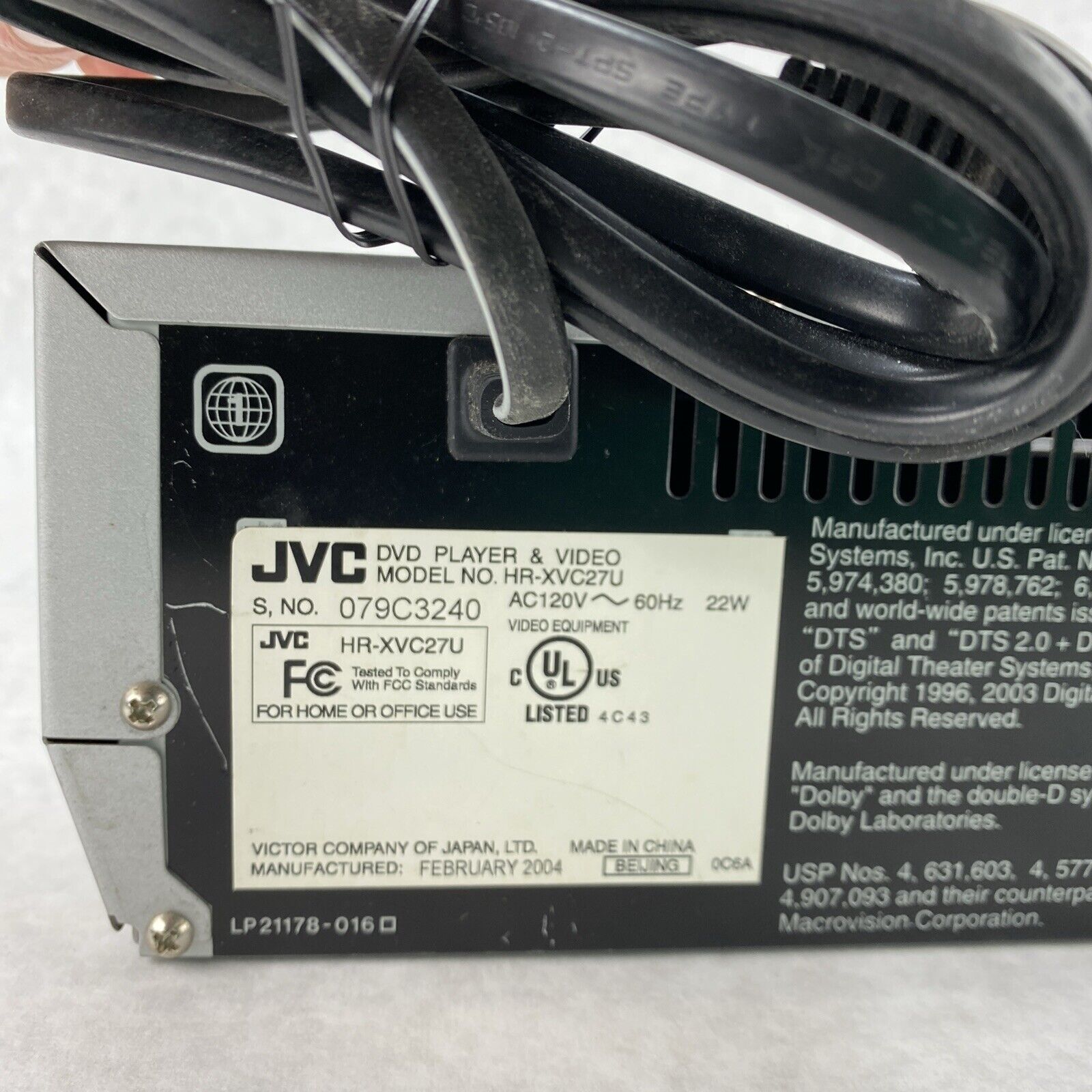 JVC HR-XVC27U Hi-Fi Video Cassette Recorder VCR DVD Combo Player BAD DVD DRIVE
