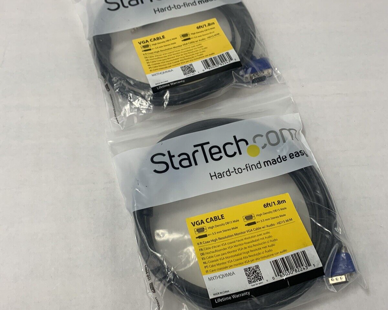 Lot 2 Startech 6ft High Resolution VGA HD15 Video Monitor Cable Male-Male