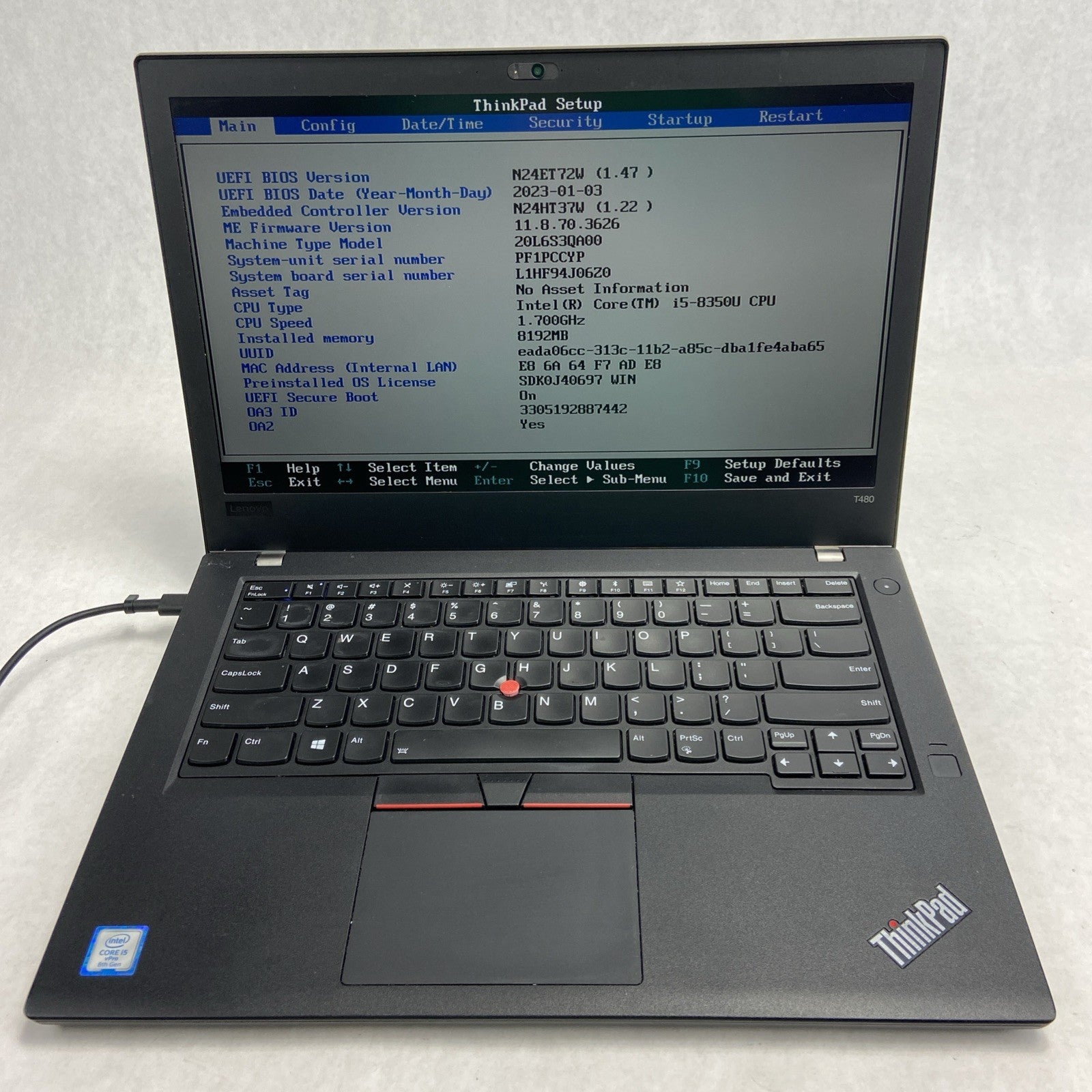 Lenovo ThinkPad T480 Intel Core i5 8350U 1.70GHz 8GB RAM 14" No HDD/OS