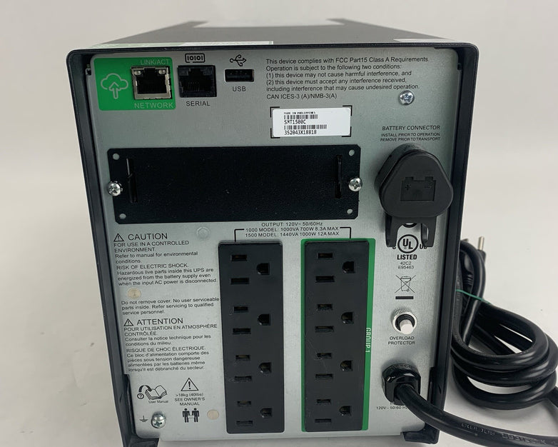 APC SMT1500C UPS 1500VA 120V Uninterruptible Power Supply Tested  No Batteries