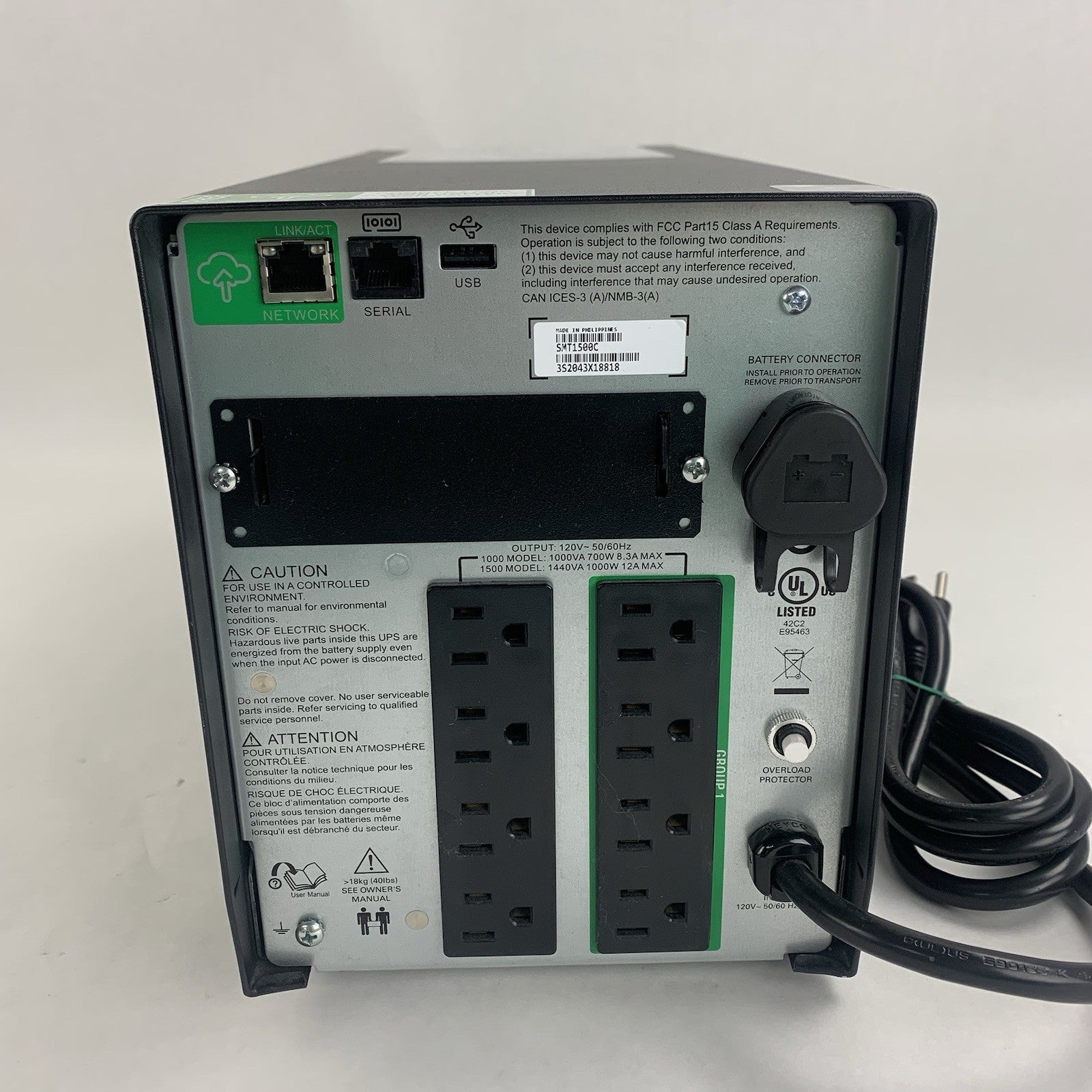 APC SMT1500C UPS 1500VA 120V Uninterruptible Power Supply Tested  No Batteries6