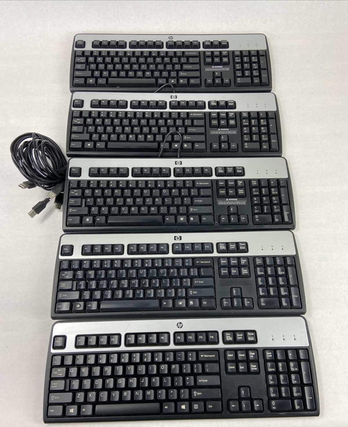 Lot of 5 (Five) Hewlett Packard HP KU-0316 Black/Silver Wired USB