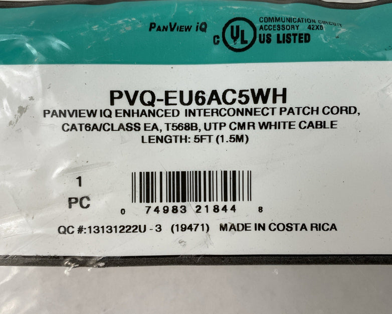 Enhanced Patch Cord CAT 6A PVQ-EU6AC5WH 5ft Cable Lot of  4