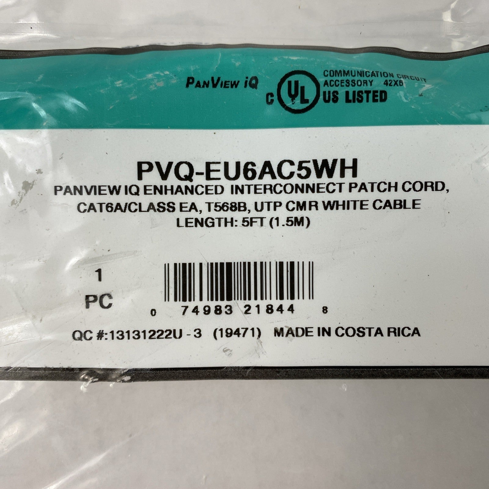 Enhanced Patch Cord CAT 6A PVQ-EU6AC5WH 5ft Cable Lot of  42