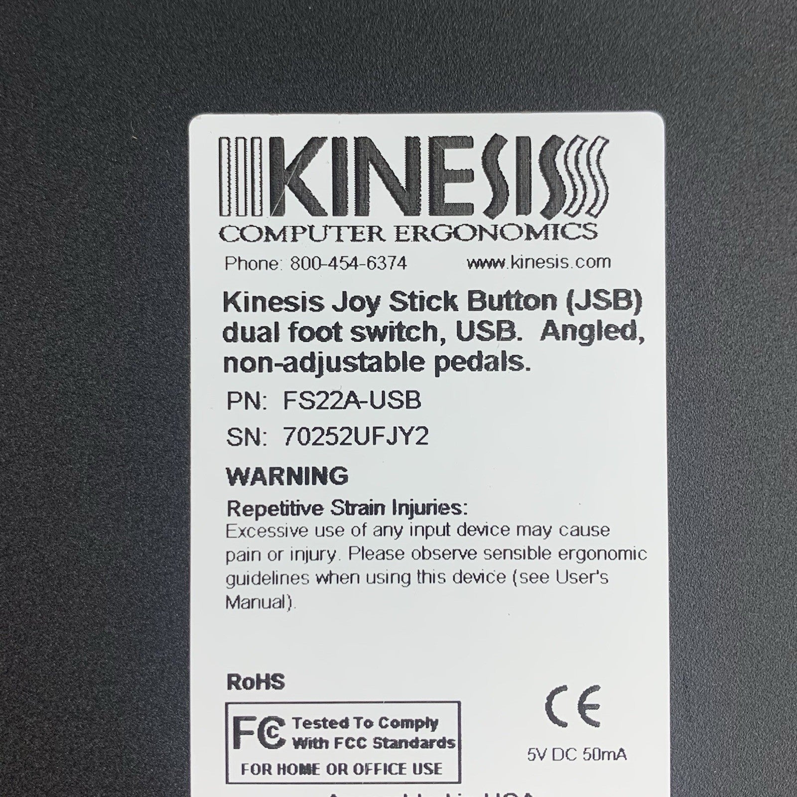 Kinesis FS22A-USB Joystick Button Dual Action Foot Switch6