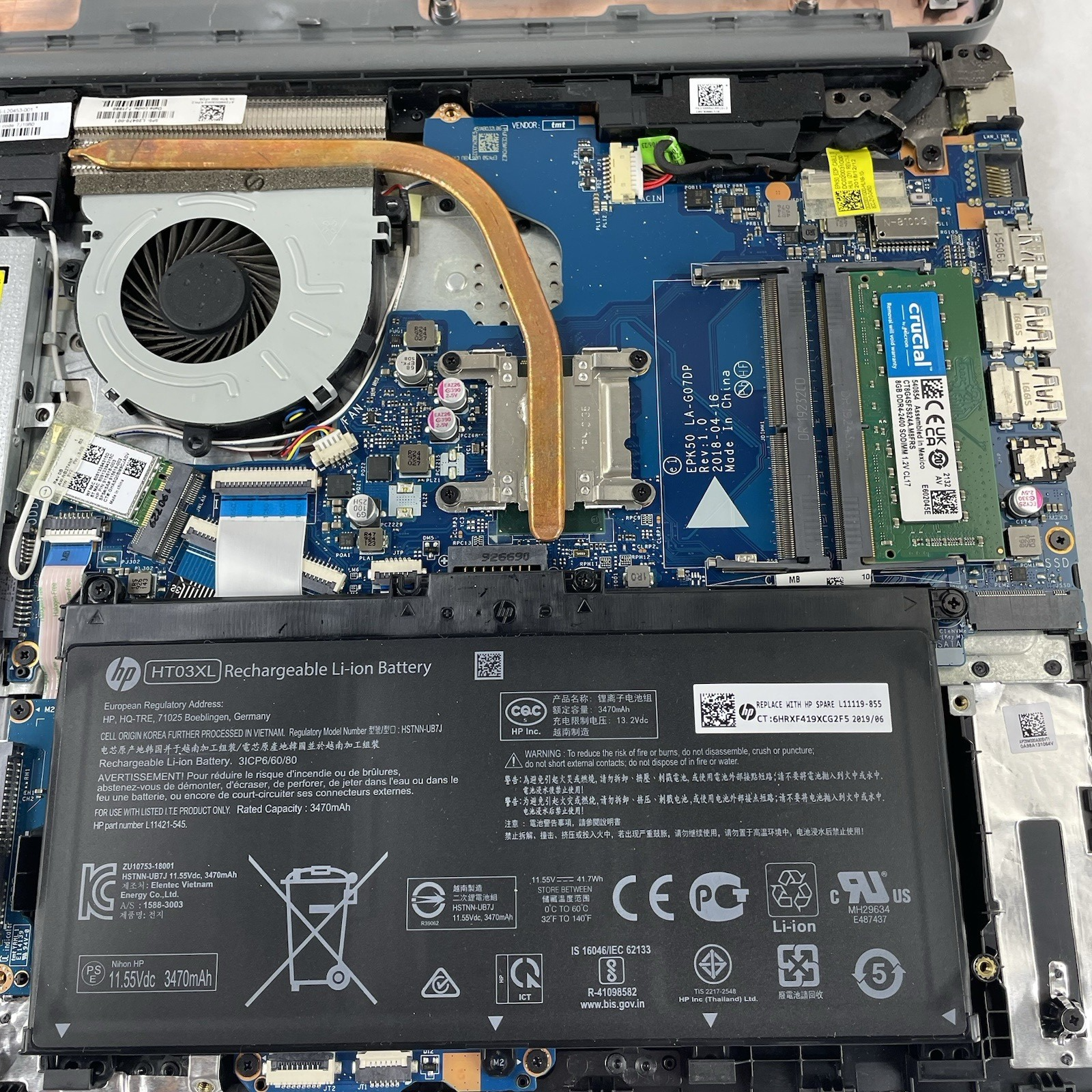 HP 15-da0046nr 15.6" i3-7020U 2.30 GHz 8 GB RAM No SSD No OS No AC17