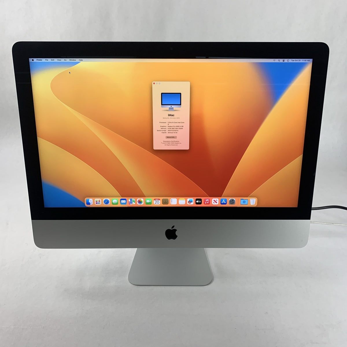 Apple iMac A2116 2019 Retina 4K 21.5" 3GHz i5 8GB RAM 250GB SSD - USB Port Bad 0
