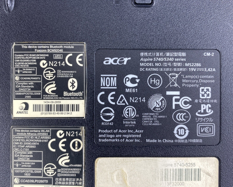 Acer Aspire 5740 15.6" Intel Core i3-M330 2.13GHz 4GB RAM No AC HDD OS