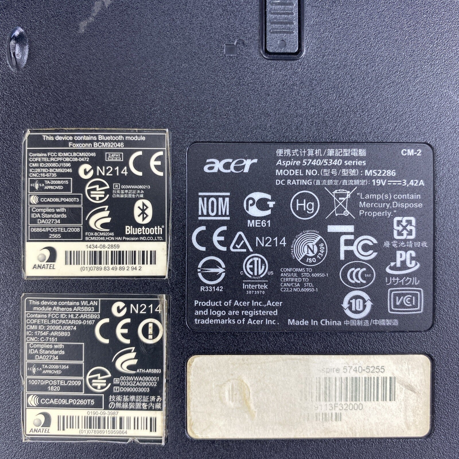 Acer Aspire 5740 15.6" Intel Core i3-M330 2.13GHz 4GB RAM No AC HDD OS