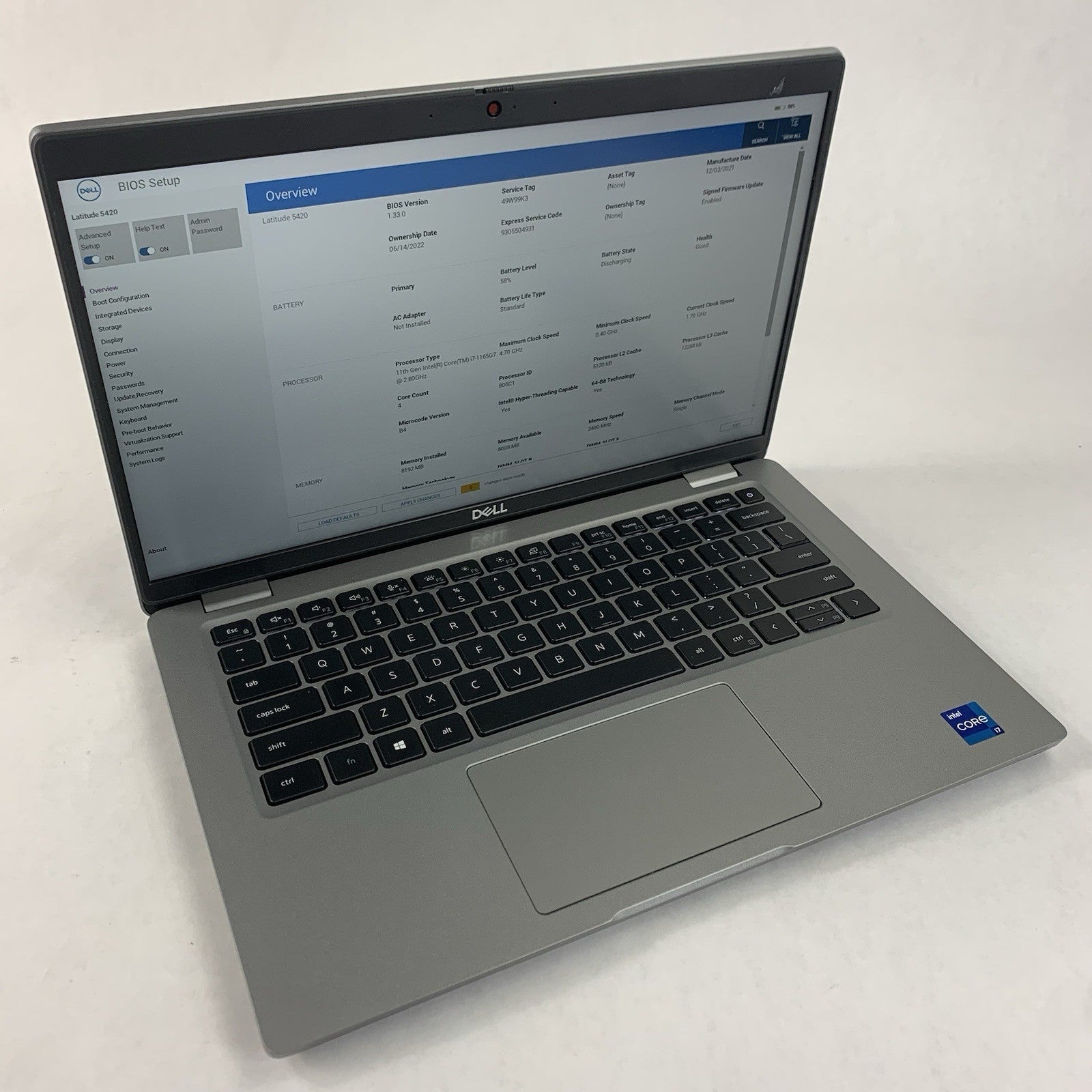 Dell Latitude 5420 14" Laptop  i7-1165G7 2.8 GHz 8 GB RAM No OS/SSD/AC0