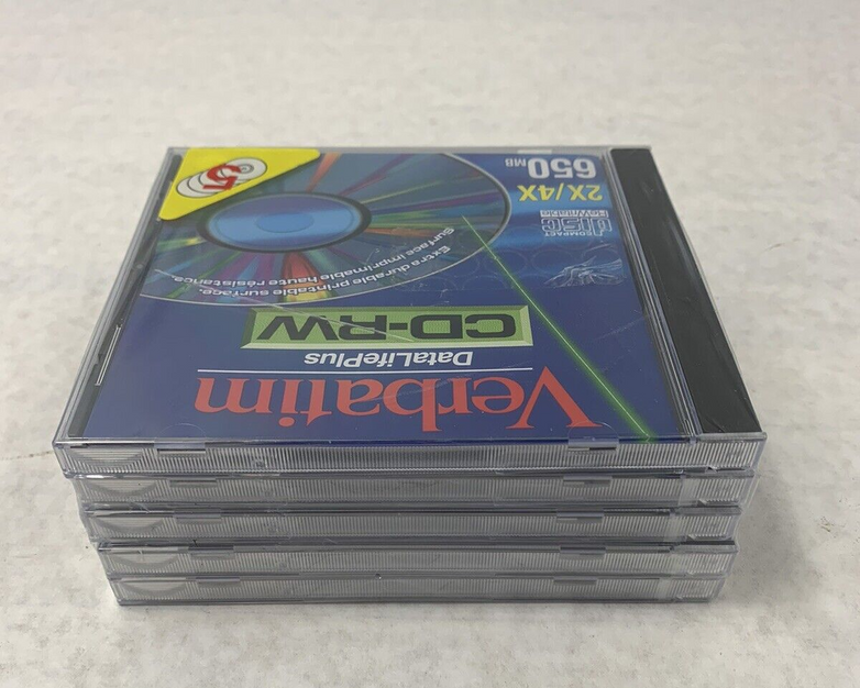 5 Pack Verbatim DataLifePlus CD-RW Recordable Disk 2x-4x Speed 650MB