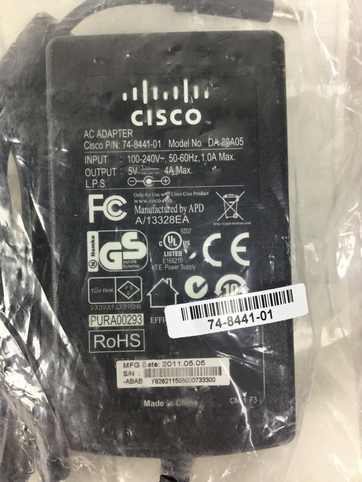 Genuine Cisco DA-02A05 74-8441-01 5V 4A AC Power Adapter & Power Cord (Lot of 2)