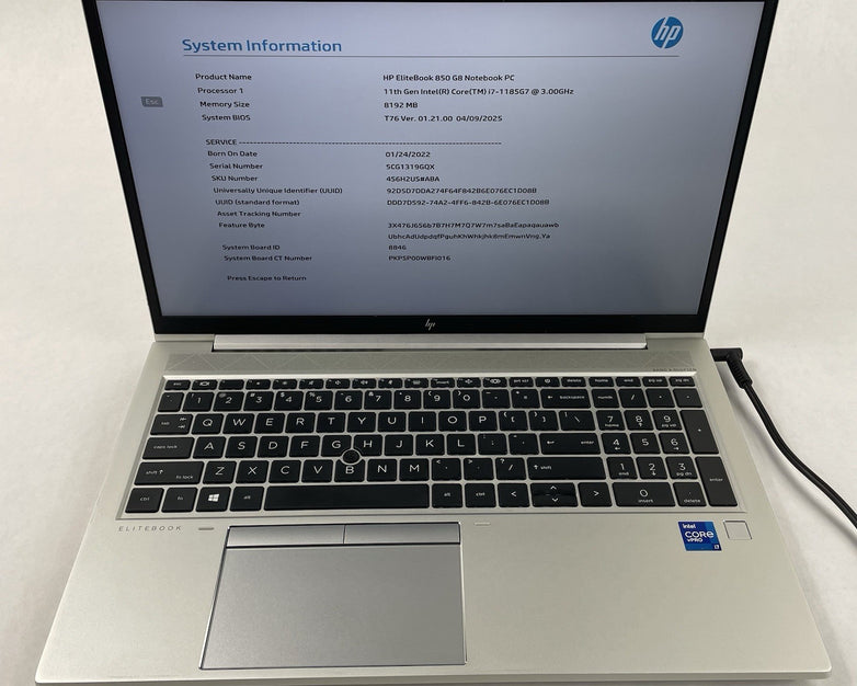 HP EliteBook 850 G8 15.6" i7-1185G7 3.00 GHz 8 GB RAM No SSD/OS/AC/Batt