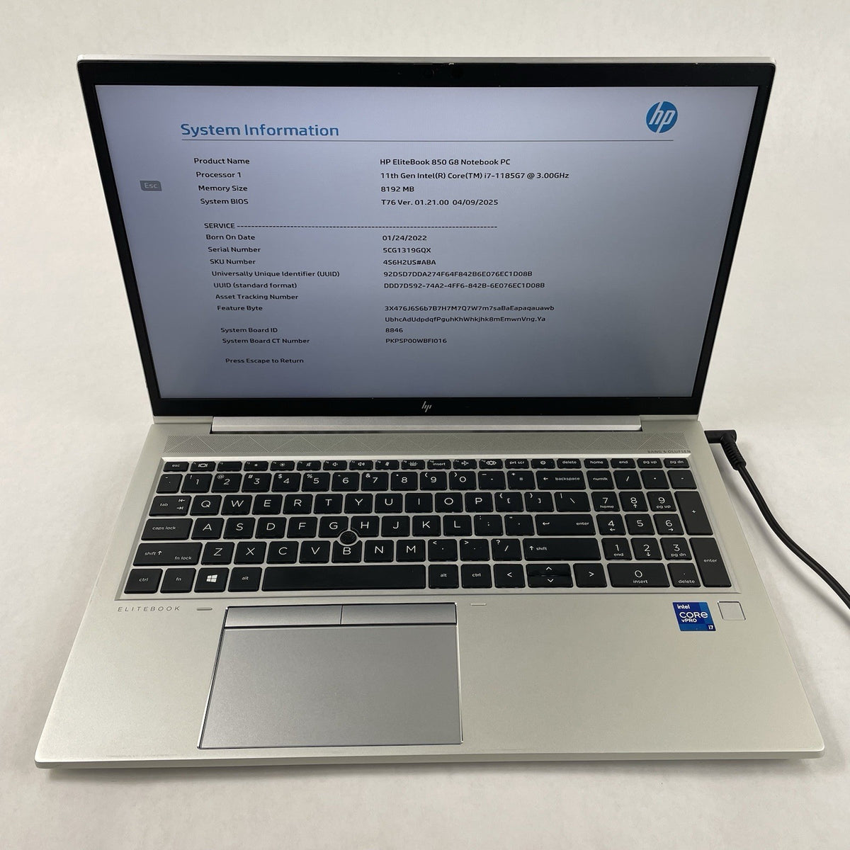 HP EliteBook 850 G8 15.6" i7-1185G7 3.00 GHz 8 GB RAM No SSD/OS/AC/Batt2