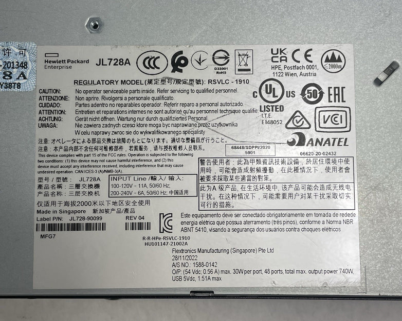 Aruba HP JL728A 6200F 48G Class4  4SFP+ Switch Tested and Factroy Reset