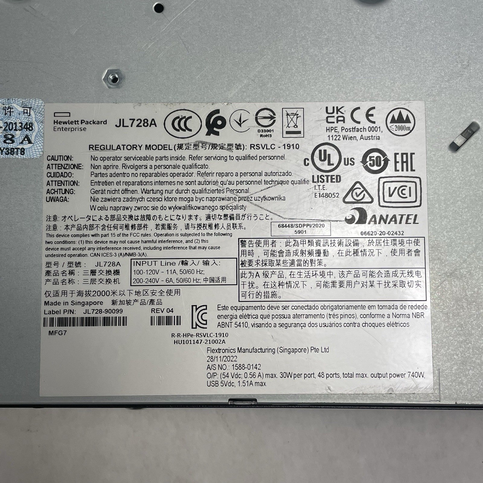 Aruba HP JL728A 6200F 48G Class4  4SFP+ Switch Tested and Factroy Reset13
