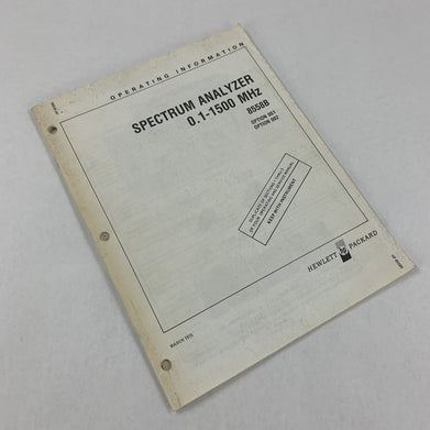 Hewlett Packard 8558B Spectrum Analyzer Operating Information 08558-90016