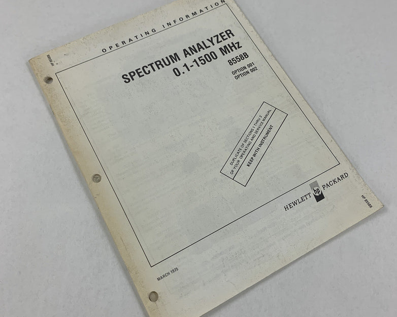 Hewlett Packard 8558B Spectrum Analyzer Operating Information 08558-90016