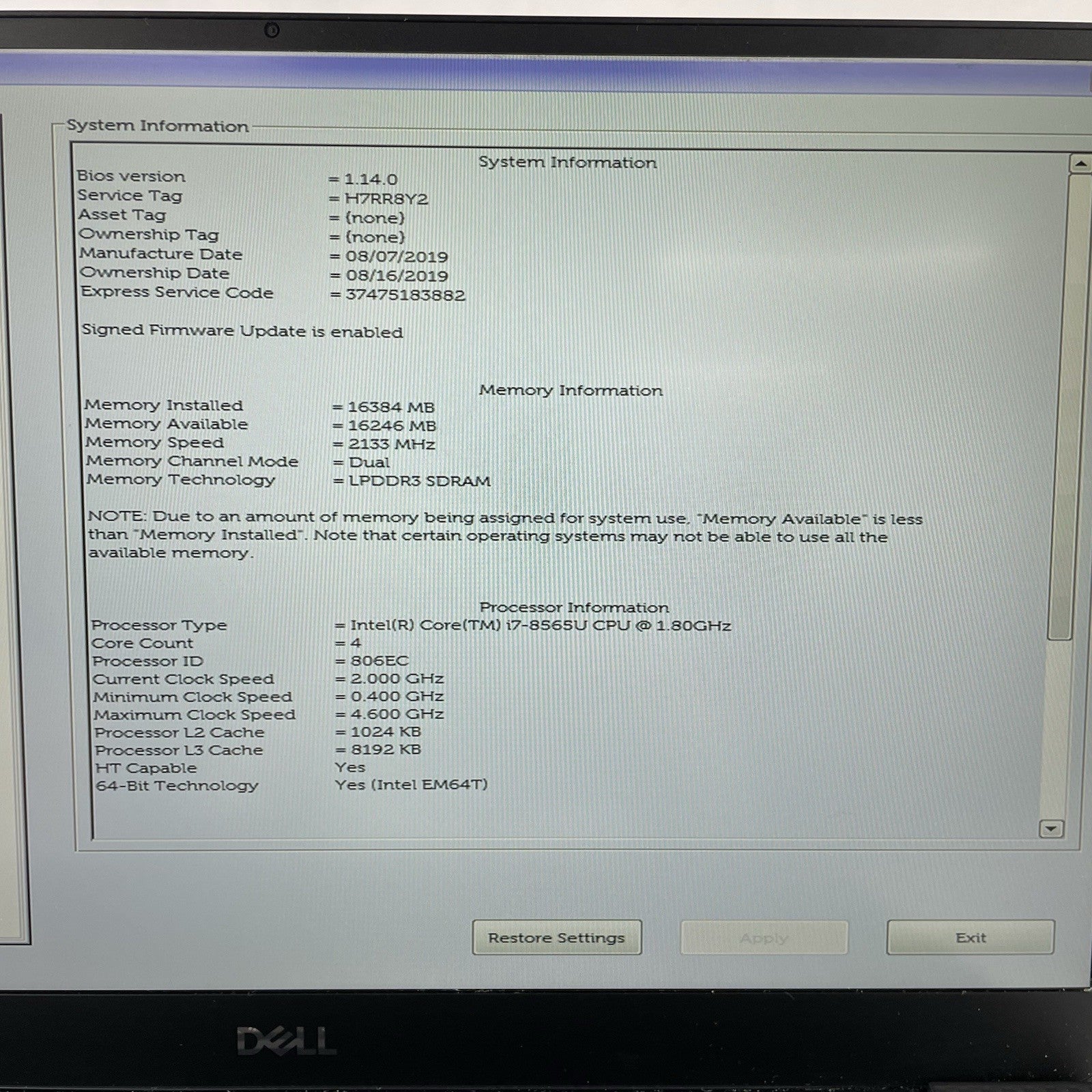 Dell XPS 13 9380 13.3" i7-8565U 1.80GHz 16GB RAM No SSD No OS No Batt Bad Corner4