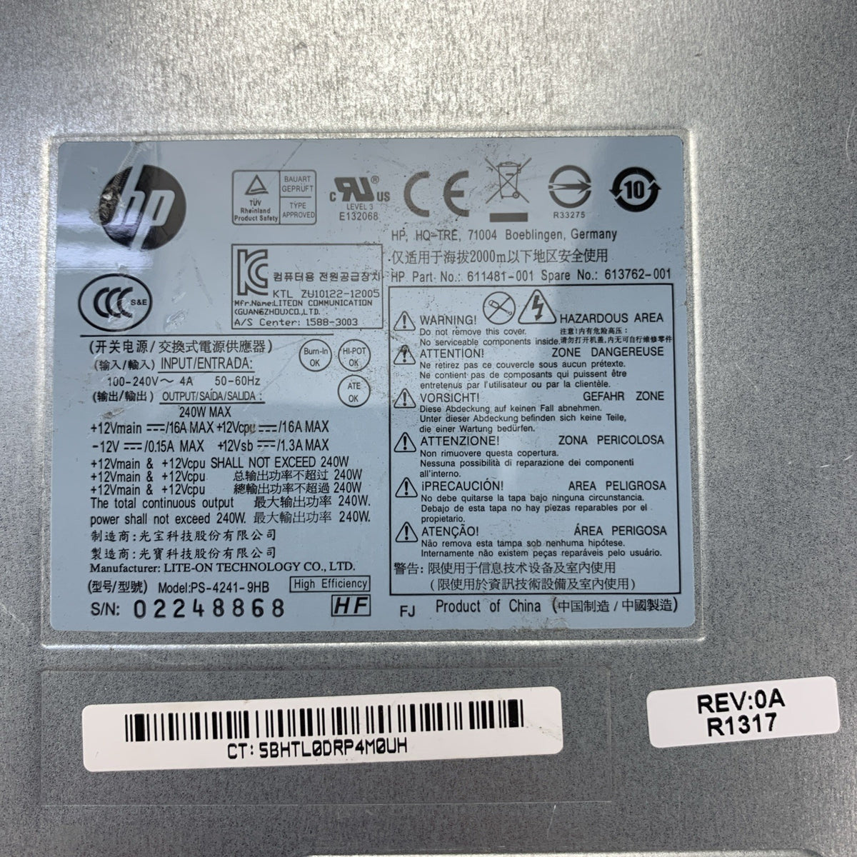 HP PS-4241-9HB High Efficiency 240W Power Supply 611481-001 613762-001 - Tested4