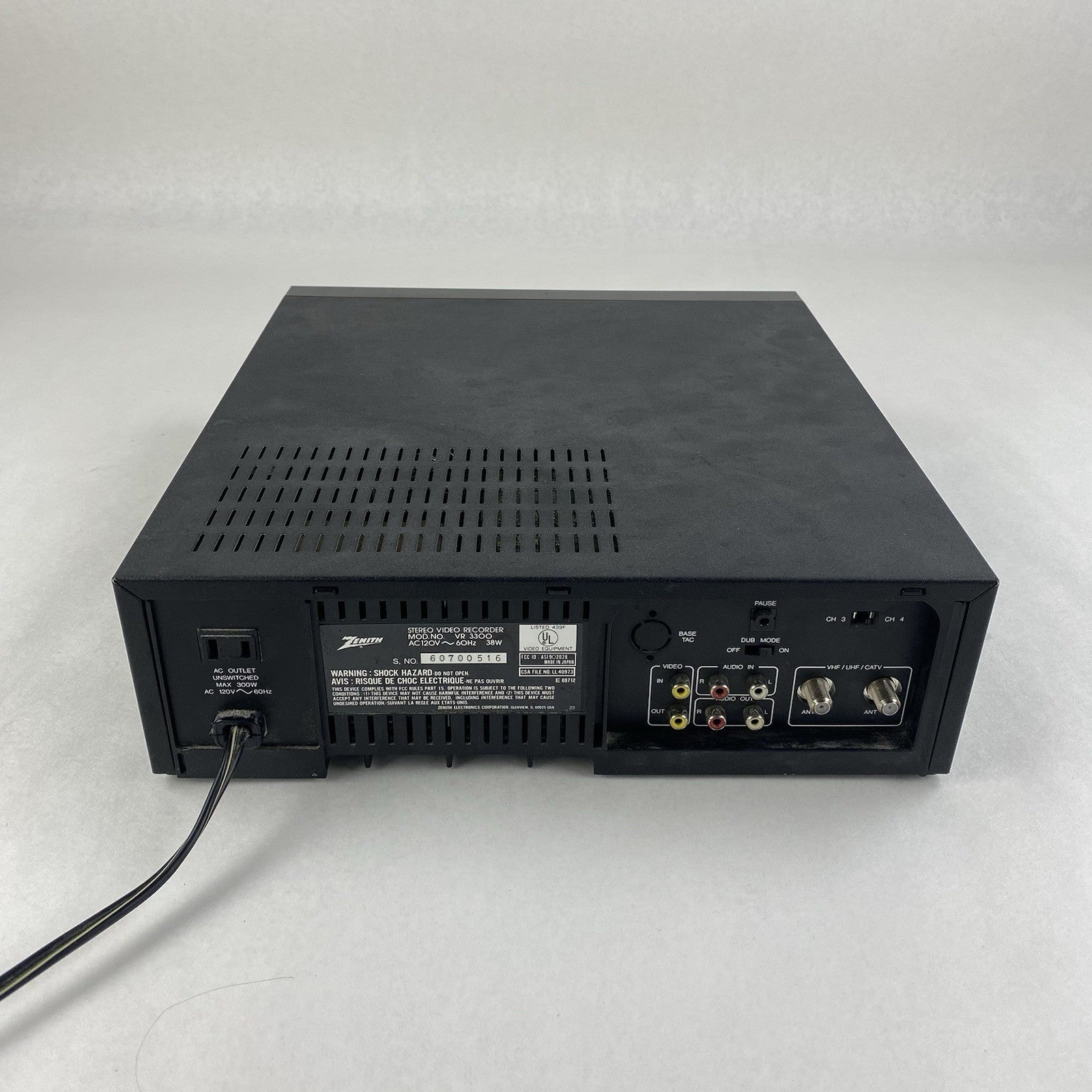 Zenith VR-3300 Stereo Video Recorder No Remote Tested