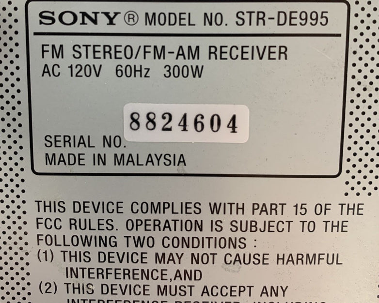 Sony STR-DE995 FM Stereo/FM-AM Receiver - Tested