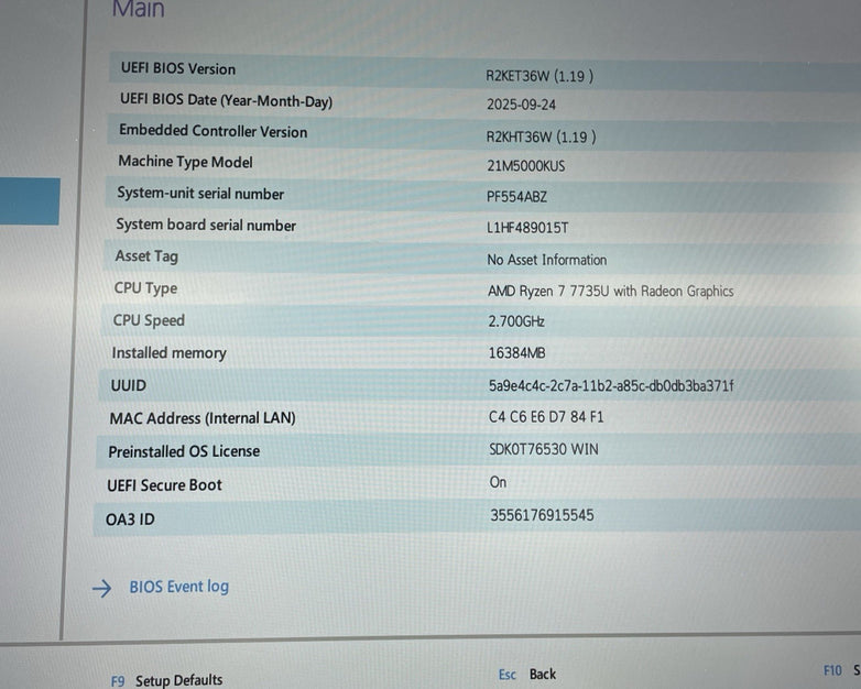 Lenovo ThinkPad E16 Gen 2 16" Ryzen 7 7735U 2.70 GHz 16 GB RAM No SSD No OS READ