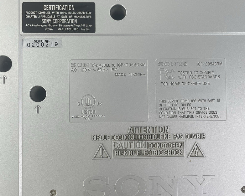 Sony ICF CD543RM Kitchen Cabinet Radio CD No Remote No Hardware Tested