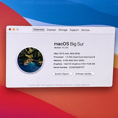 Apple A1418 iMac 21.5" 2014 1.4 GHz i5 8 GB RAM 500GB HDD macOS 11.7.1