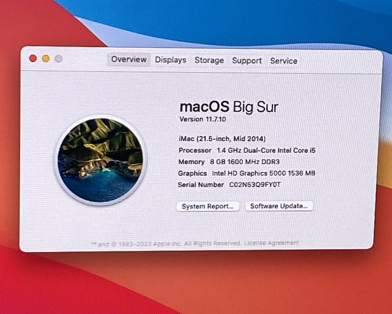 Apple A1418 iMac 21.5" 2014 1.4 GHz i5 8 GB RAM 500GB HDD macOS 11.7.1