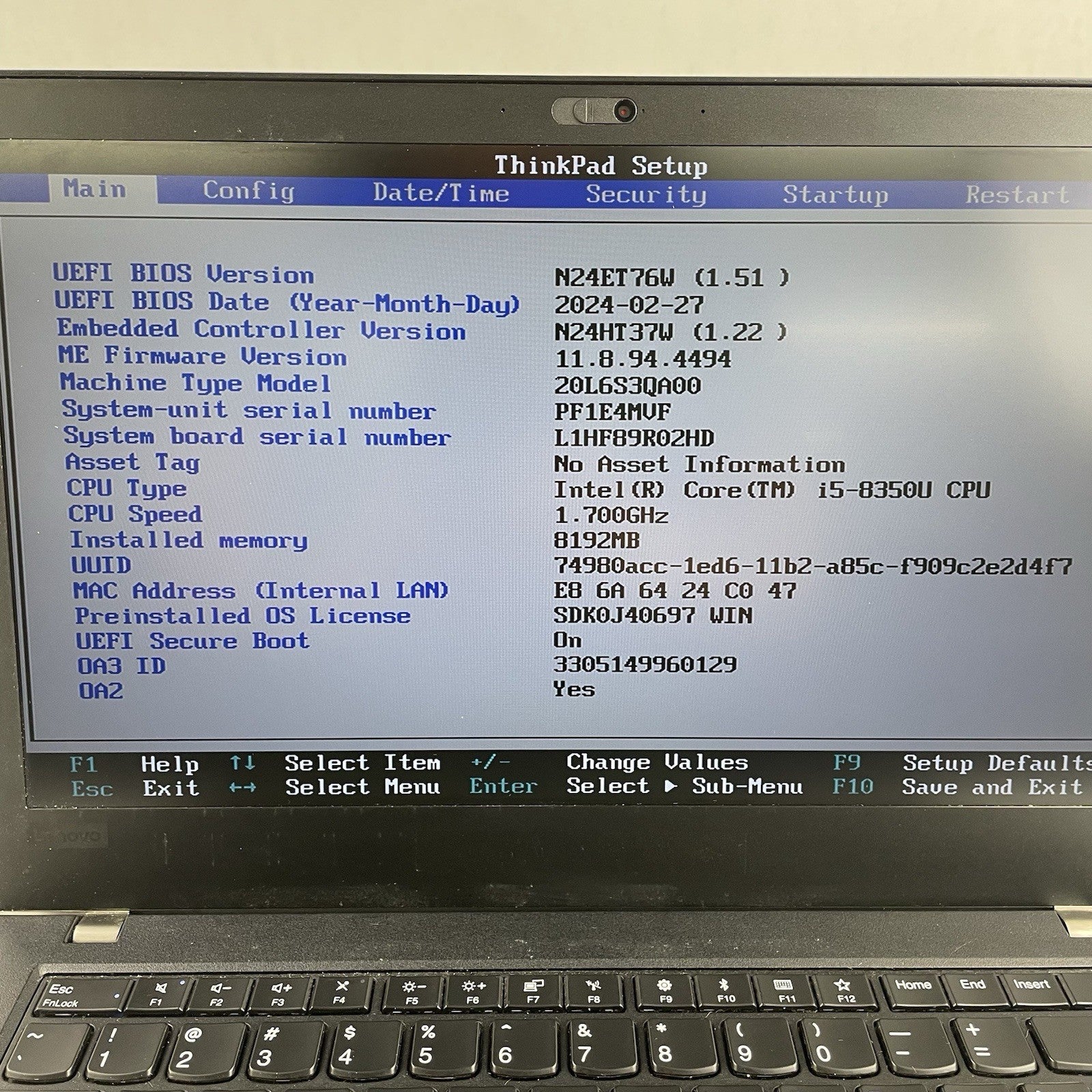 Lenovo ThinkPad T480 14" i5-8350U 1.70 GHz 8 GB RAM No SSD/OS/AC/Battery2