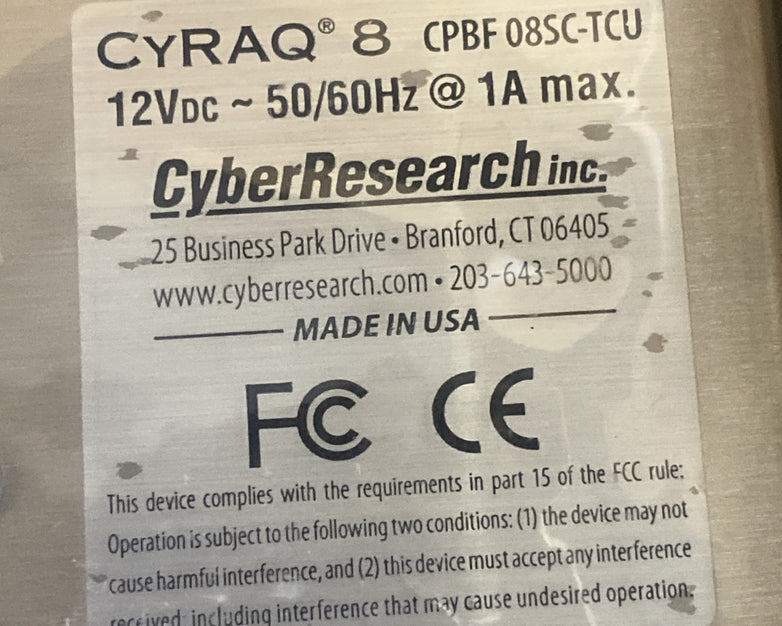 Cyber Research CRBF 08SC-TCU CYRAQ 8 High Resolution 8" LCD Touch Monitor - READ