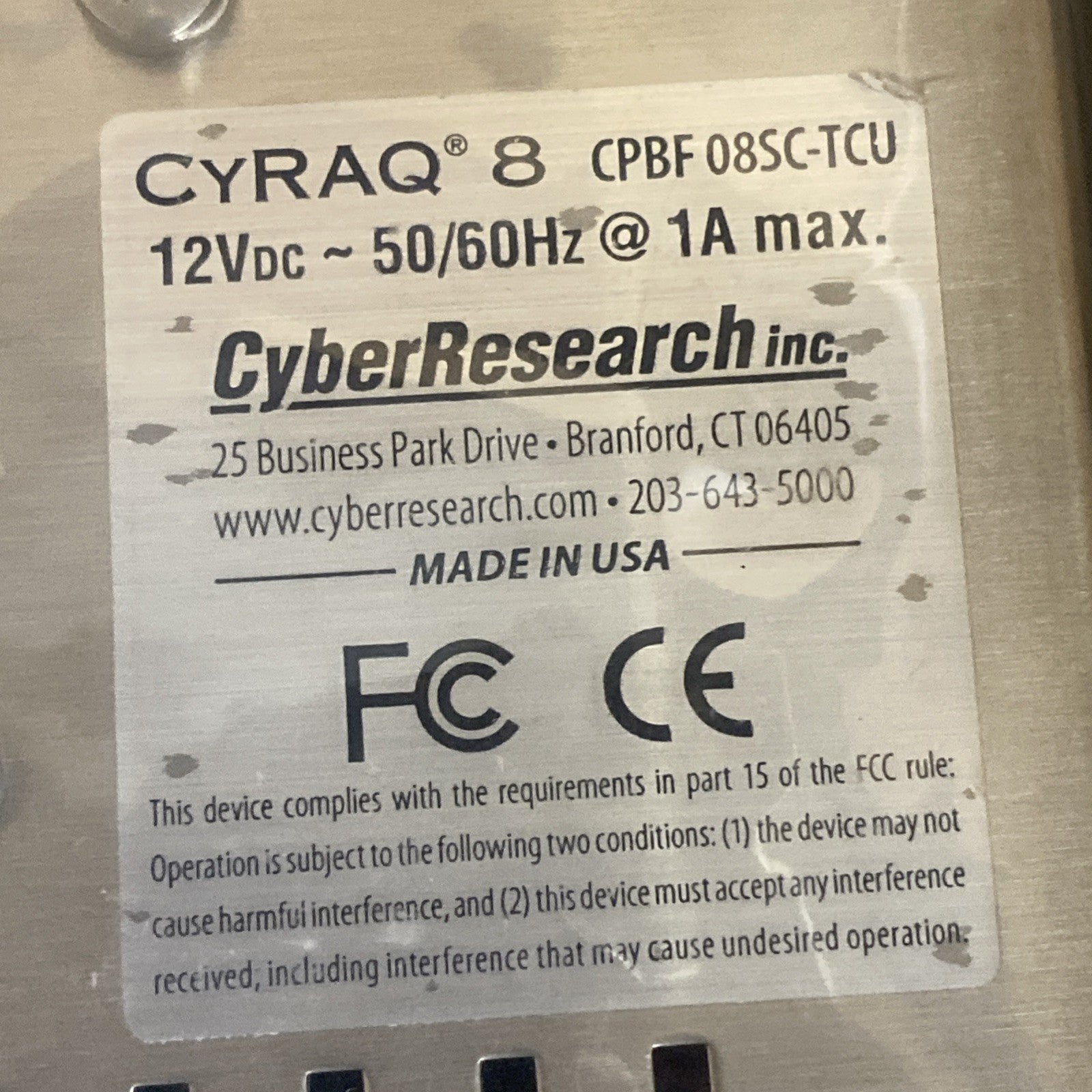 Cyber Research CRBF 08SC-TCU CYRAQ 8 High Resolution 8" LCD Touch Monitor - READ4