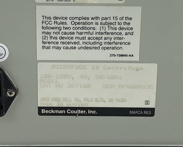 Beckman Coulter 367160 Microfuge 18 Centrifuge