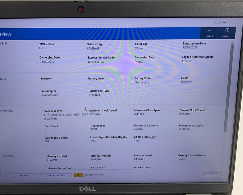 Dell Latitude 5420 14" Laptop i7-1165G7 2.8 GHz 8 GB Ram No OS/SSD/AC No S Key