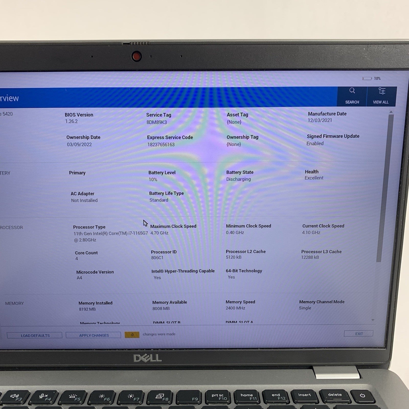 Dell Latitude 5420 14" Laptop i7-1165G7 2.8 GHz 8 GB Ram No OS/SSD/AC No S Key2