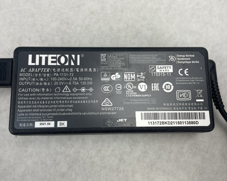Liteon 20V 6.75A 135W PA-1131-72 5.5mm Tip Original Slim A/C Adapter Lot of 2