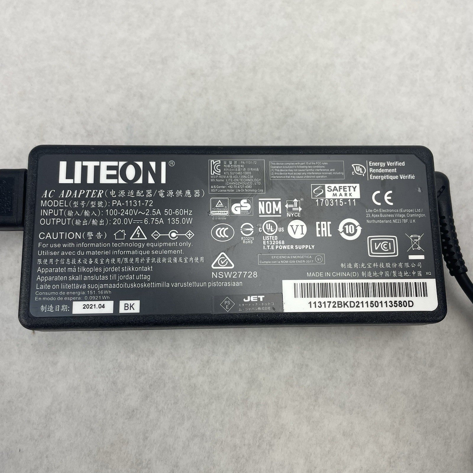 Liteon 20V 6.75A 135W PA-1131-72 5.5mm Tip Original Slim A/C Adapter Lot of 24