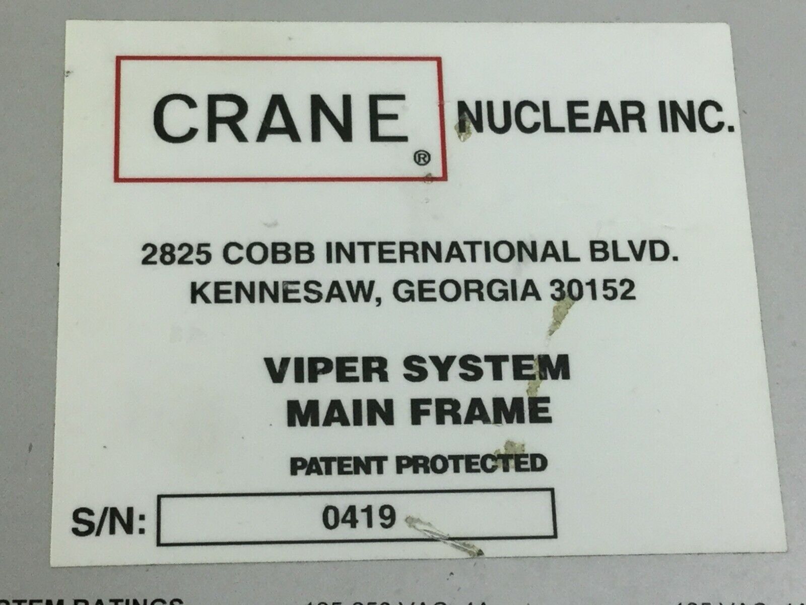 CRANE Nu Viper System Main Frame 0419