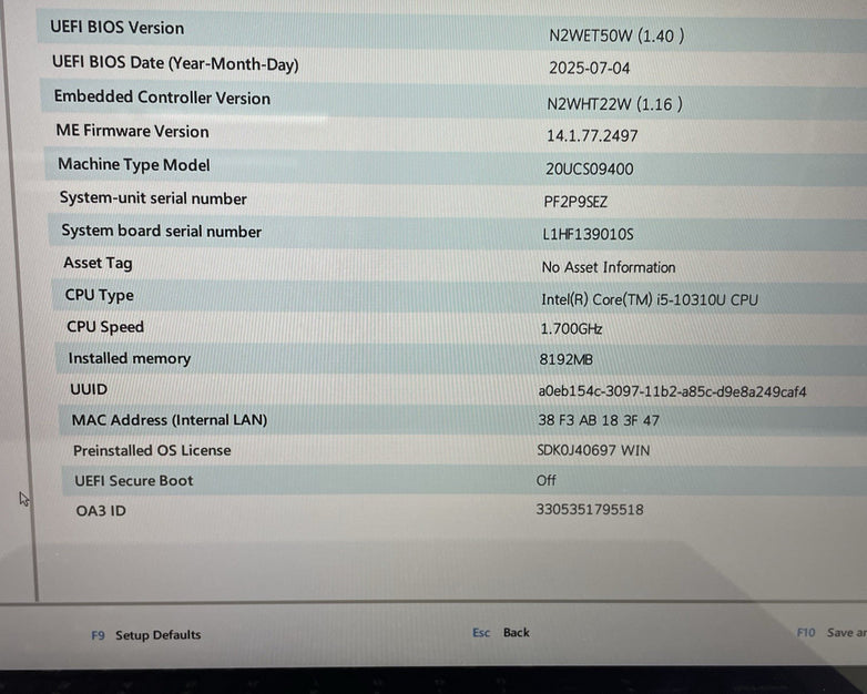 Lenovo ThinkPad X1 Yoga Gen5 14" i5-10310U 1.70 GHz 8 GB RAM No SSD/OS/AC