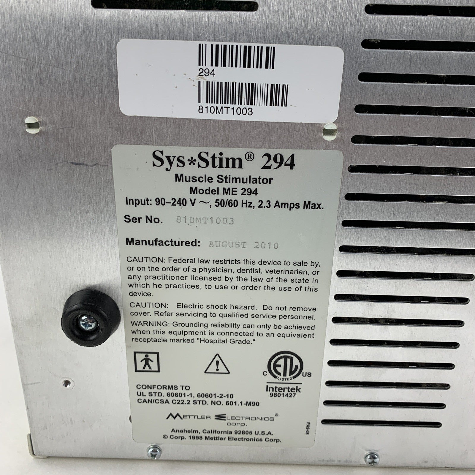 Mettler Electronics Sys Stim 294 Four-Channel No Power