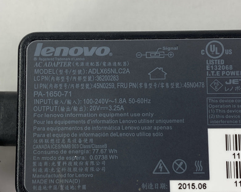 Lenovo ADLX65NCC2A 65W Yellow Square Tip AC Adapter Mixed Lot - Lot of 4