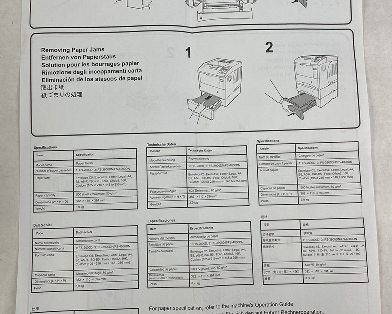 Kyocera PF-310 Paper Tray Cassette Feeder FS-2000D 3900DN-4000DN