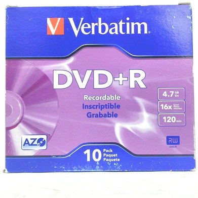 10 Pack DVD+R Recordable Verbatim 120 Min 4.7GB/16x In Jewel Case (Lot of 3)