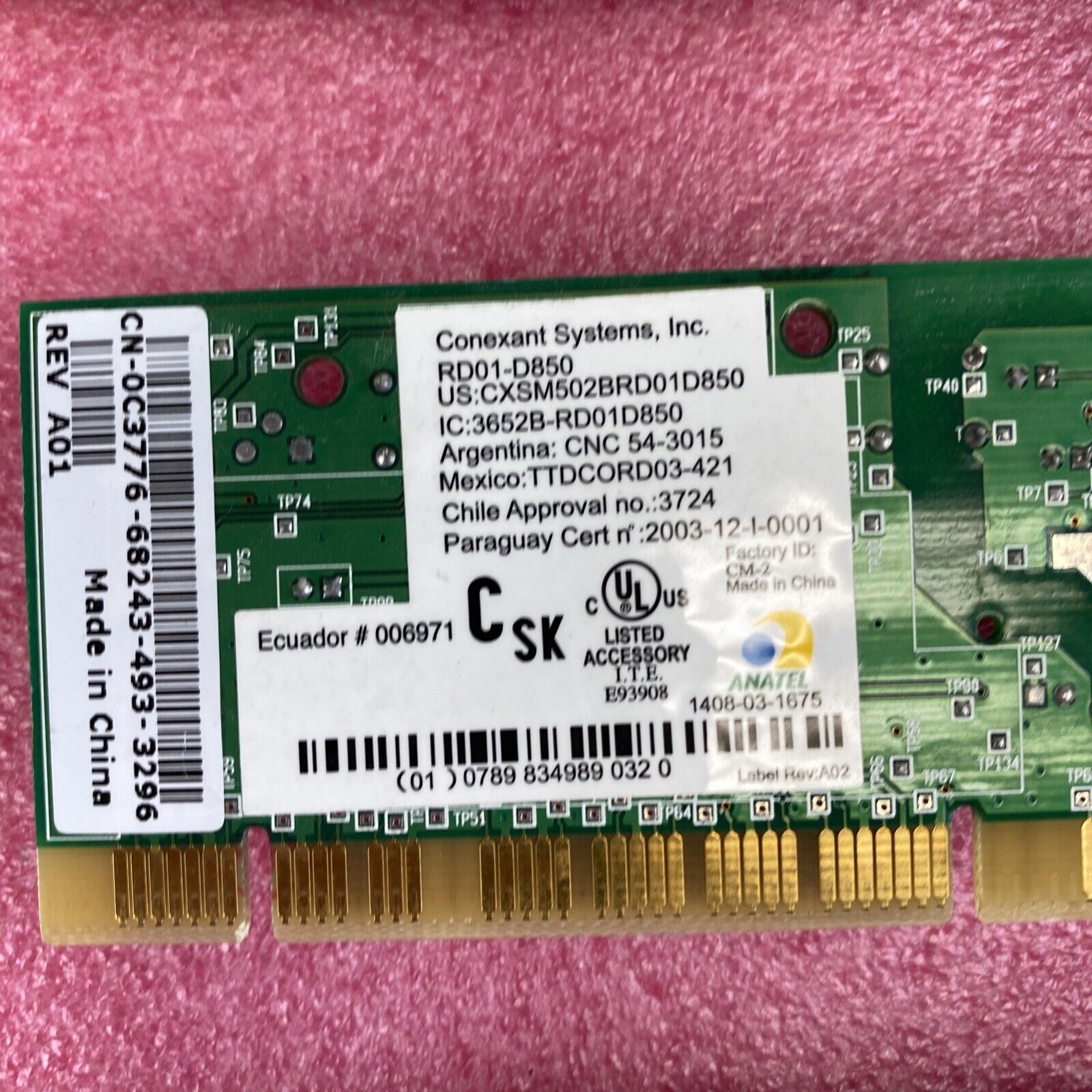 Anatel RD01-D850 Conexant 56k data fax modem PCI cards Lot of 3
