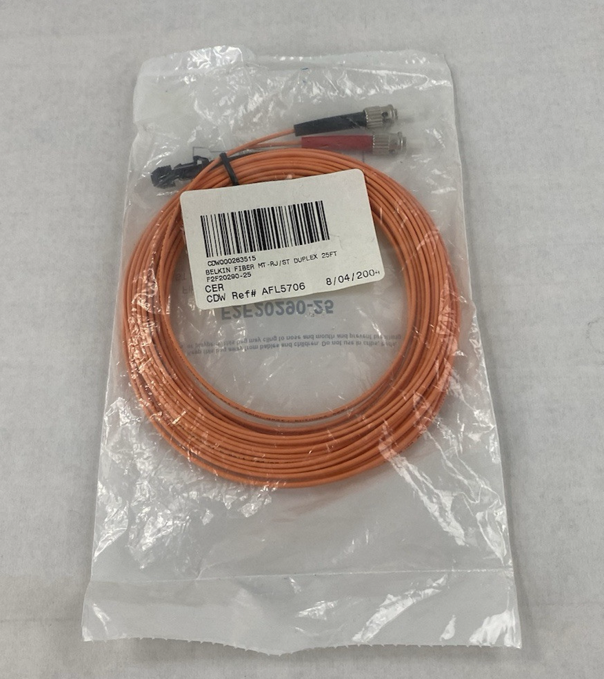 Belkin F2F20290-25 Fiber Optic Jumper Cable Multimode ST PC to MTRJ Female 25Ft