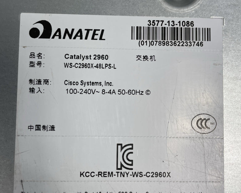 Cisco WS-C2960X-48LPS-L V04 48 Port Ethernet Gigabit PoE+ Switch Tested & Reset