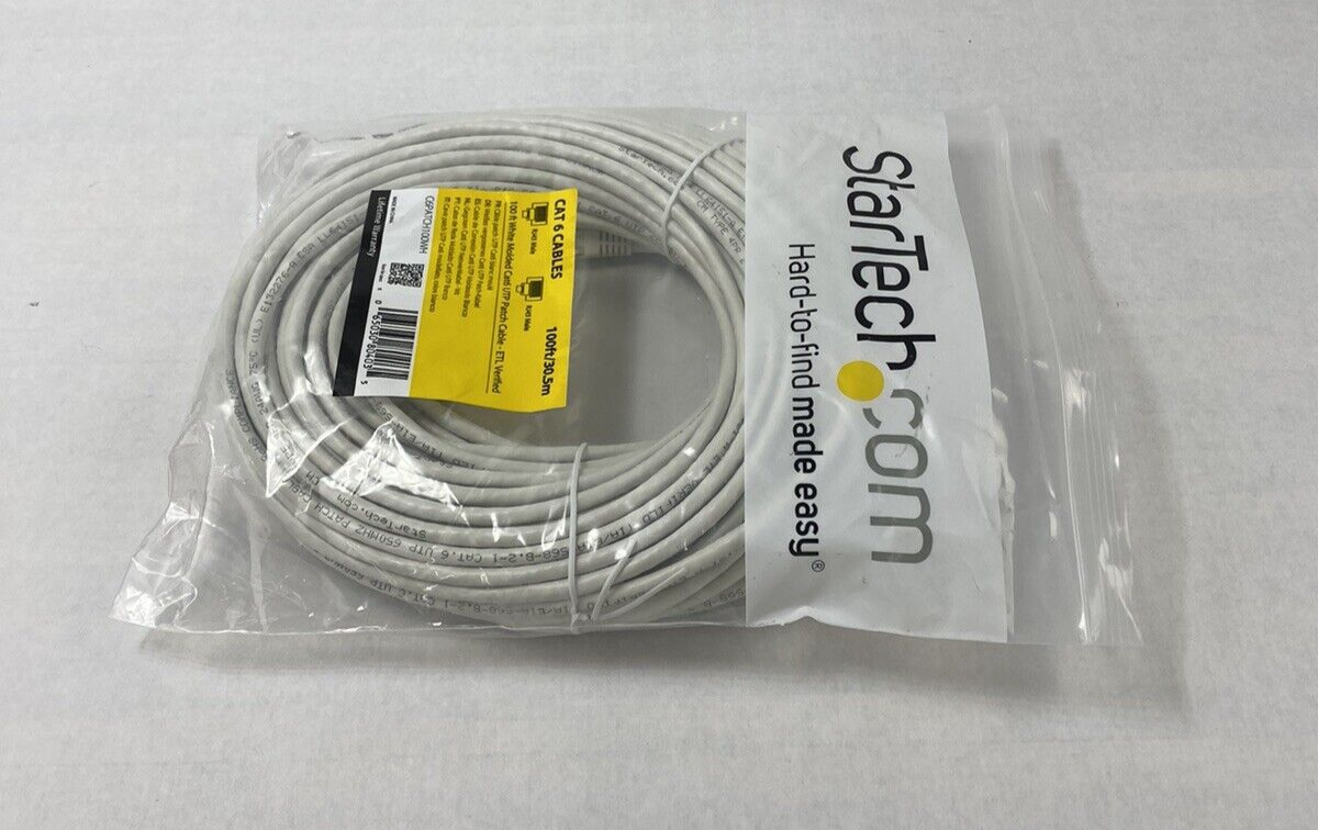 Startech C6PATCH100WH 100 Ft White Molded Cat6 UTP Patch Cable ETL Verified